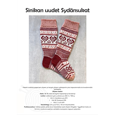 Sinikan uudet Sydänsukat - lankaohjepaketti punainen